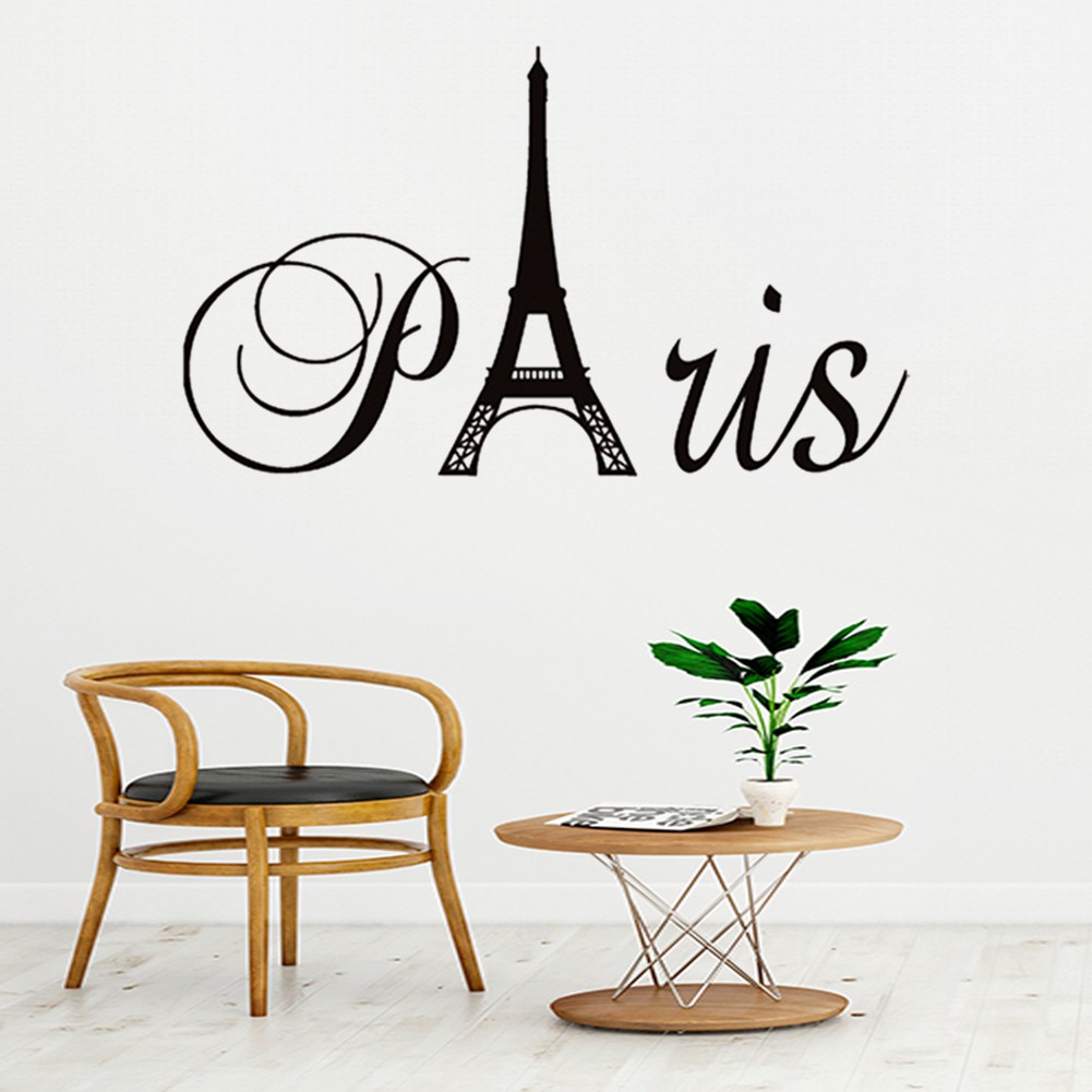 Sticker Dán Tường Hình Tháp Eiffel Và Chữ Tiếng Anh