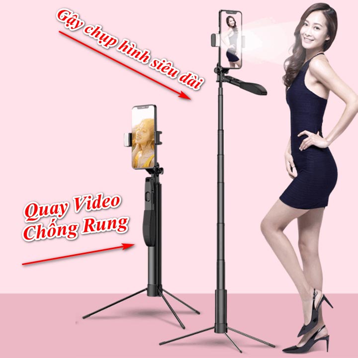 Gậy Chụp Hình Quay Video MP18 Có Tay Cầm Video 360 Chống Rung, Điều Khiển Bluetooth Cho APP Tiktok, Đèn RGB 20 Chế Độ