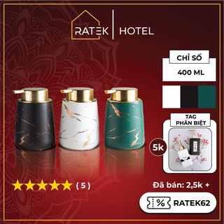 Bình Đựng Sữa Tắm dầu gội, Bình đựng nước rửa tay 400ml Bằng Gốm Sứ Vân Cẩm Thạch Cao Cấp trong khách sạn