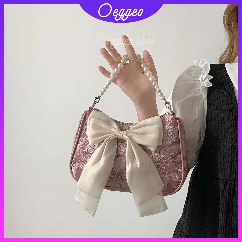 Oeteo Túi Xách Đeo Vai Phối Dây Xích Ngọc Trai Nơ Thời Trang Nữ Sành Điệu