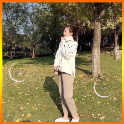 Quần Baggy Nữ Ống Suông Chất Dạ Giữ Nhiệt Lưng Cạp Chun 1 Cúc Phong Cách Hàn Quốc Hanva