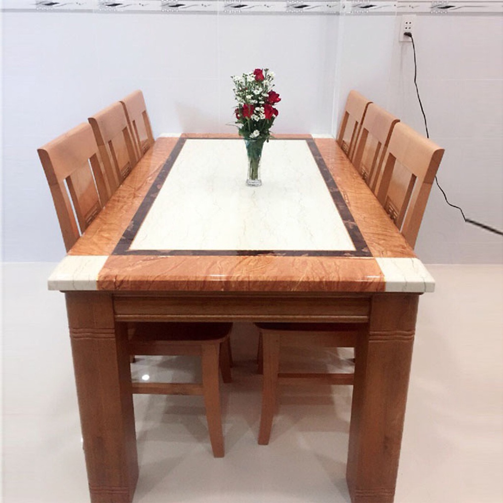 Bộ Bàn ăn gỗ sồi mặt đá Granite bộ bàn ăn vuông , bàn ăn gia đinh cao cấp