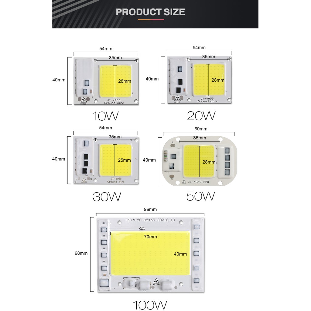 Chip đèn LED điều khiển IC thông minh màu trắng lạnh/ trắng ấm COB 10W 20W 30W 50W 220V tuỳ chọn