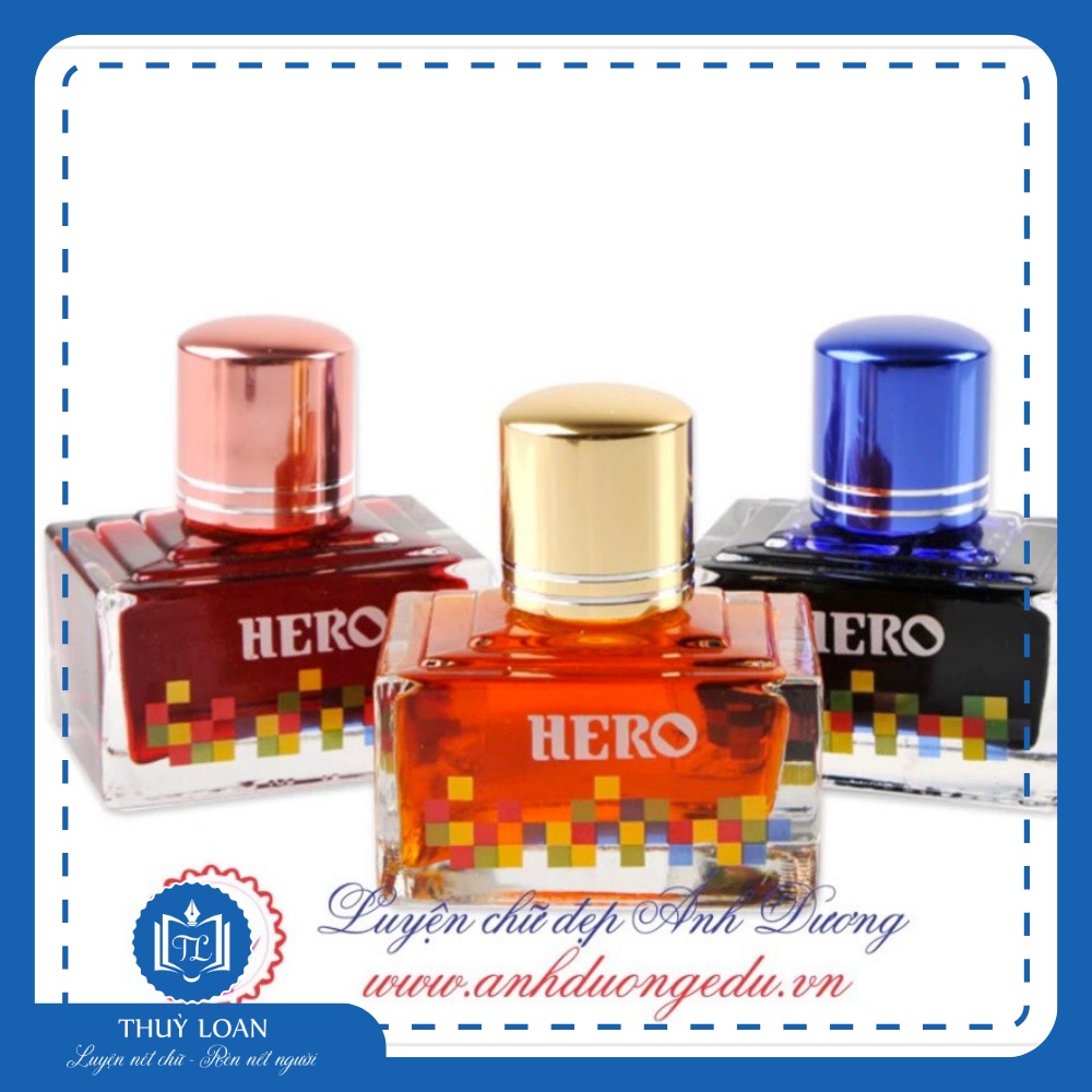 Mực Bút Máy Hero 40ml Mực Xanh, Đỏ, Đen, Tím, Vàng, Lá, Mực Nhanh Khô, Bền Màu, Không Nhòe