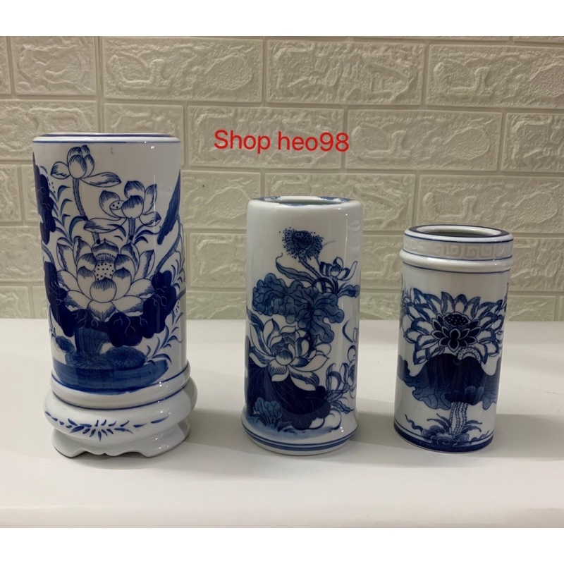 Lọ Cắm Hương Bát Tràng Hoạ Tiết Hoa Sen Men Đep