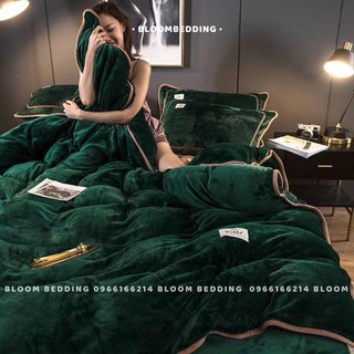 Set Chăn Ga Gối Nỉ Nhung 4 Món Mềm Mịn - Xanh lá (Hàng loại 1)