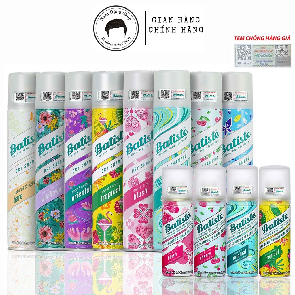 Dầu Gội Khô Batiste Dry Shampoo 200ml Hết Ngứa, Hết Bết Dính Tóc Bồng Bềnh Tức Thì