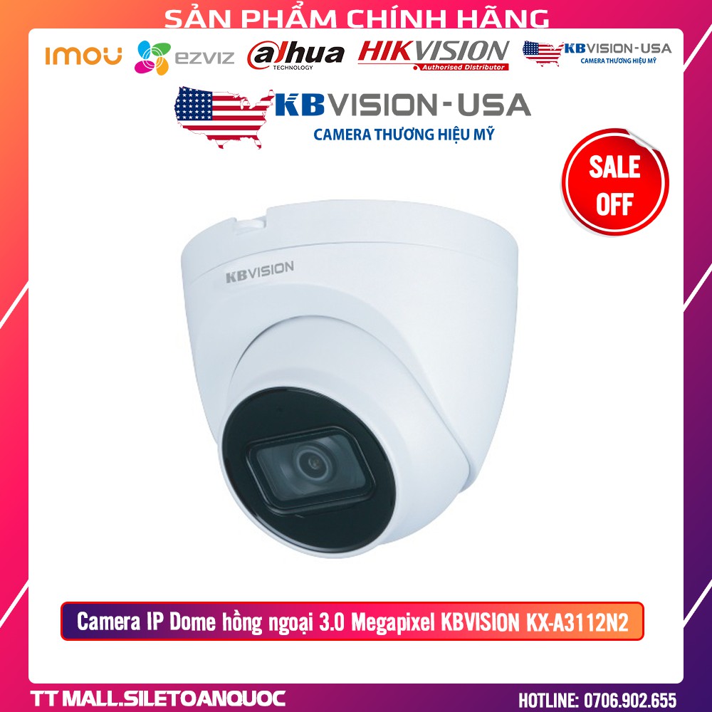 [HOT] Camera IP Dome hồng ngoại 3.0 Megapixel KBVISION KX-A3112N2