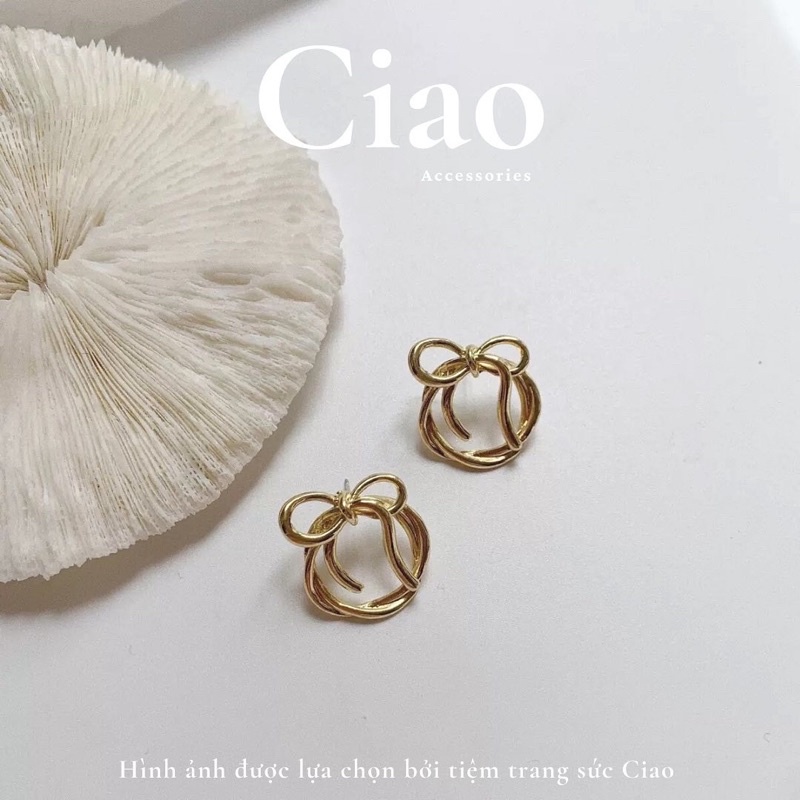 [HOẢ TỐC 1H] Khuyên tai/ Bông tai mạ bạc S925 thiết kế hình nơ xinh xắn Pretty Ciao