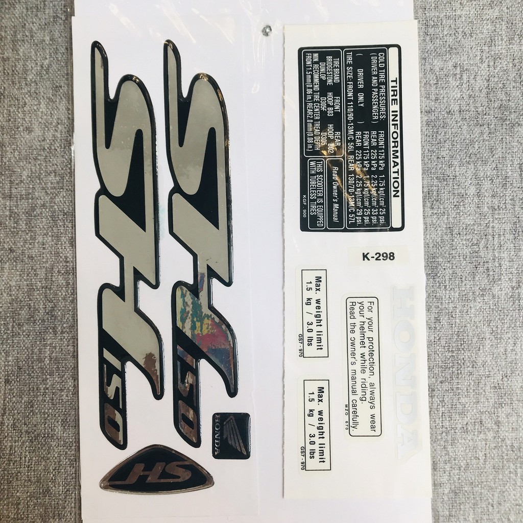 [GIÁ GỐC] Tem dán xe SH 150i ZIN (chữ+tem thông số xe)