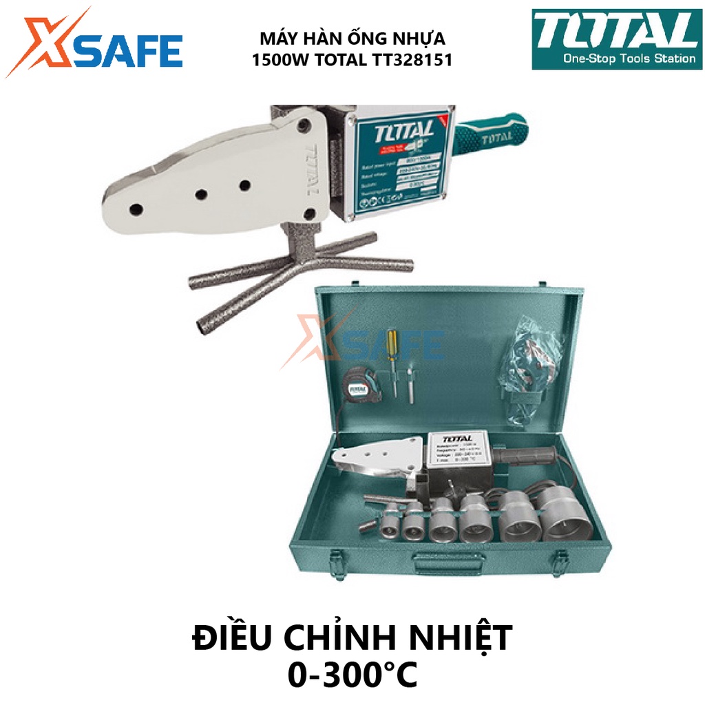 Máy hàn ống nhựa TOTAL TT328151 Máy hàn nhiệt ống 800-1500W, 220-240V, điều chỉnh nhiệt 0-300°C, 2 cấp gia nhiệt