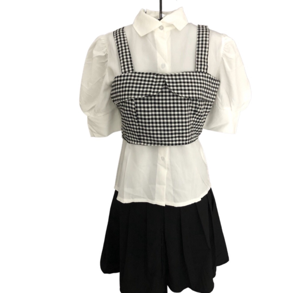 ✌ Set Đầm Yếm Áo Sơ Mi Trắng, Set Váy Áo Dự Tiệc Siêu Cưng Lin Shop