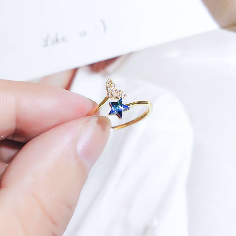 [Jiudoulan] Nhẫn Hở Hình Đuôi Nàng Tiên Cá Màu Xanh Dương Sang Trọng Phong Cách Hàn Quốc Có Thể Điều Chỉnh K
