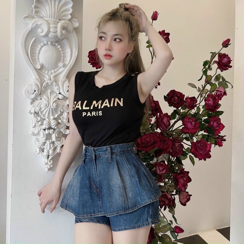 Chân váy bò jeans tầng bèo