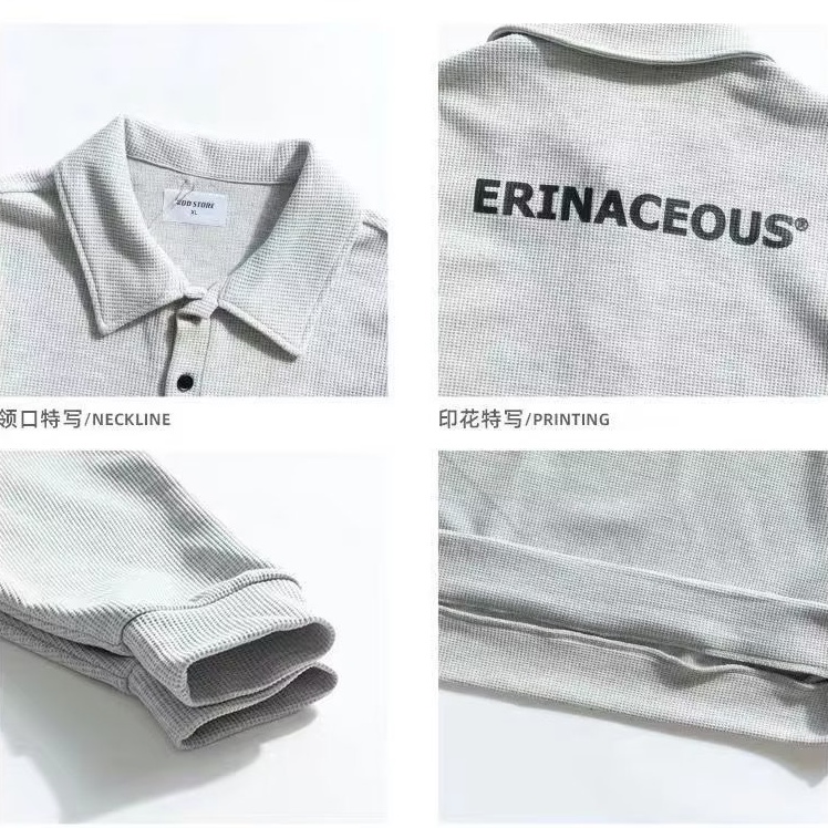 Áo polo Tay Dài Dáng Rộng In Họa Tiết Đơn Giản Thời Trang Nhật Hàn Cho Nam