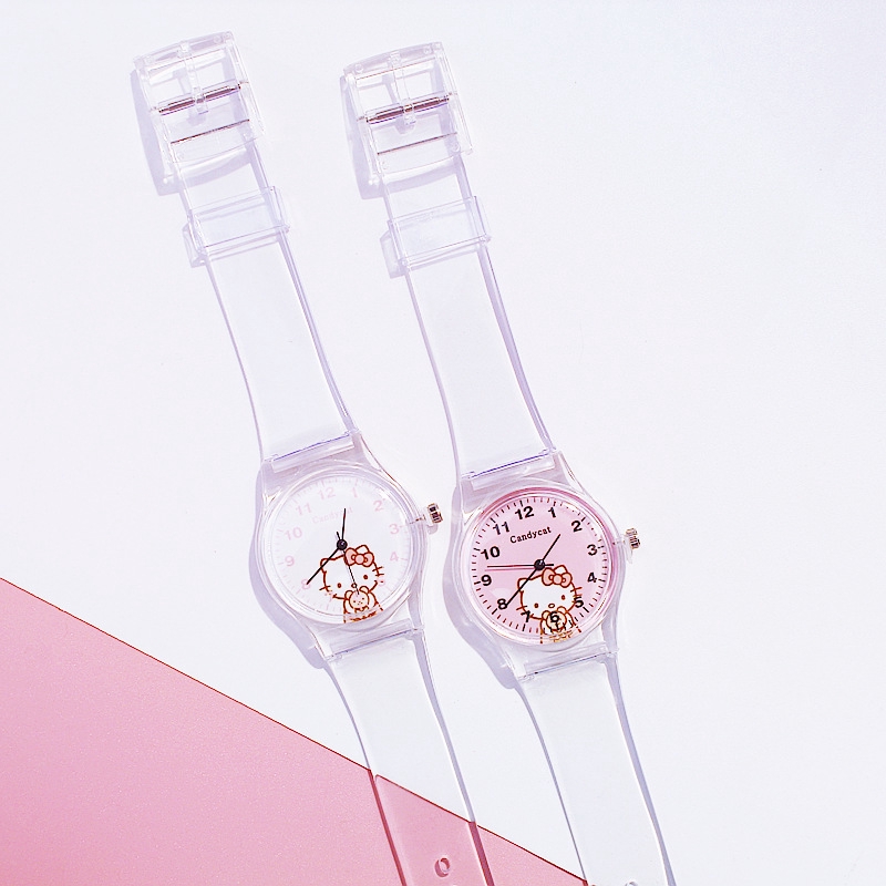 Đồng hồ đeo tay thiết kế mặt họa tiết Hello Kitty đáng yêu dành cho bé gái