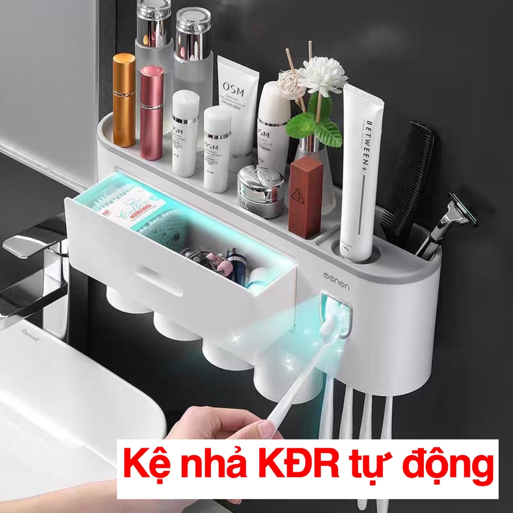 Bộ nhả Kem Đánh Răng Tự Động - Kệ để bàn chải đánh răng Cao Cấp hiện đại và sạnh sẽ có Tặng Kèm Miếng Dán Sticker