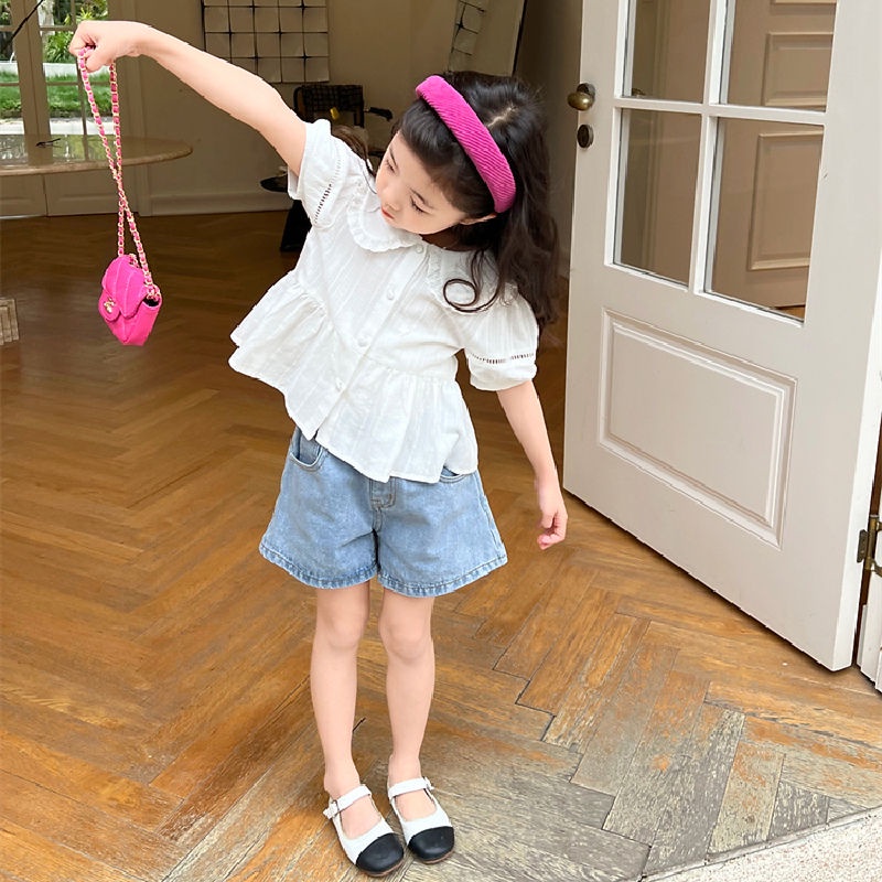 Áo Sơ Mi Cotton Tay Ngắn Phong Cách Hàn Quốc Thời Trang Mùa Hè Mới 2022 Dành Cho Bé Gái