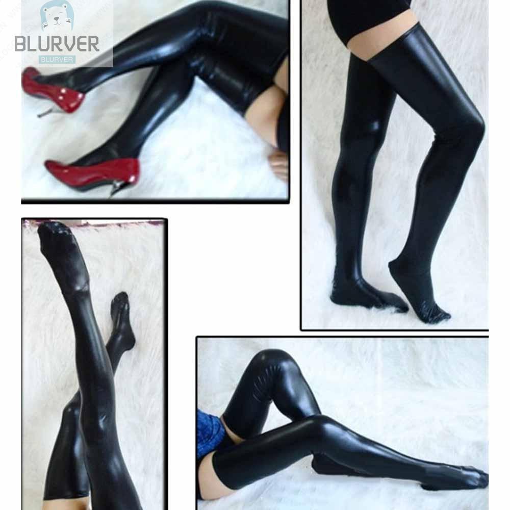 BLURVER~Socks Clubwear Footed Stockings Latex Leather One Size PU Party Thigh High#blueriver