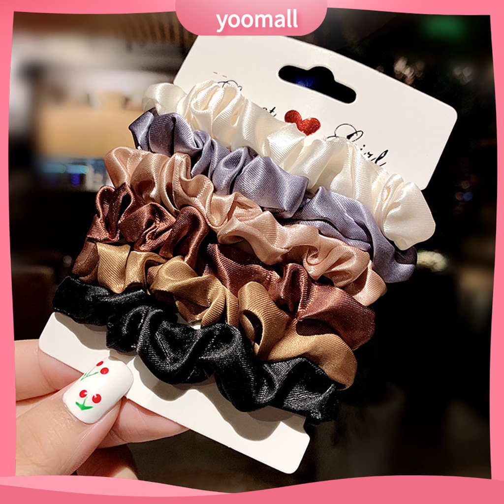 Bộ 6 Dây Cột Tóc Co Giãn Thiết Kế Đơn Giản Dễ Phối Đồ Thời Trang Cho Nữ