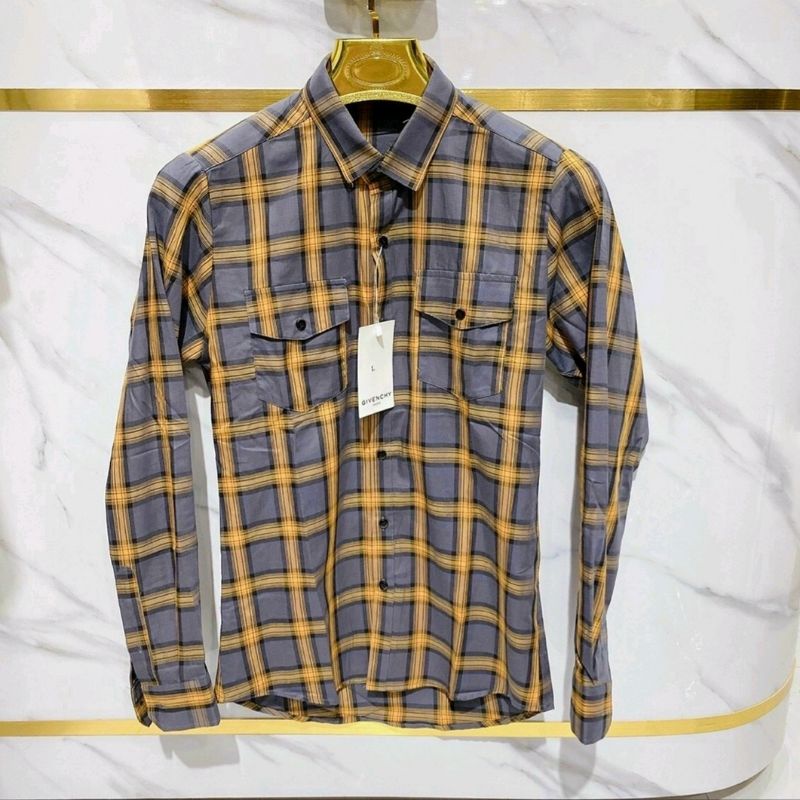 Áo sơ mi bbr dài kẻ sọc caro phối 2 màu 2 túi ngực , chất liệu cotton không phai màu