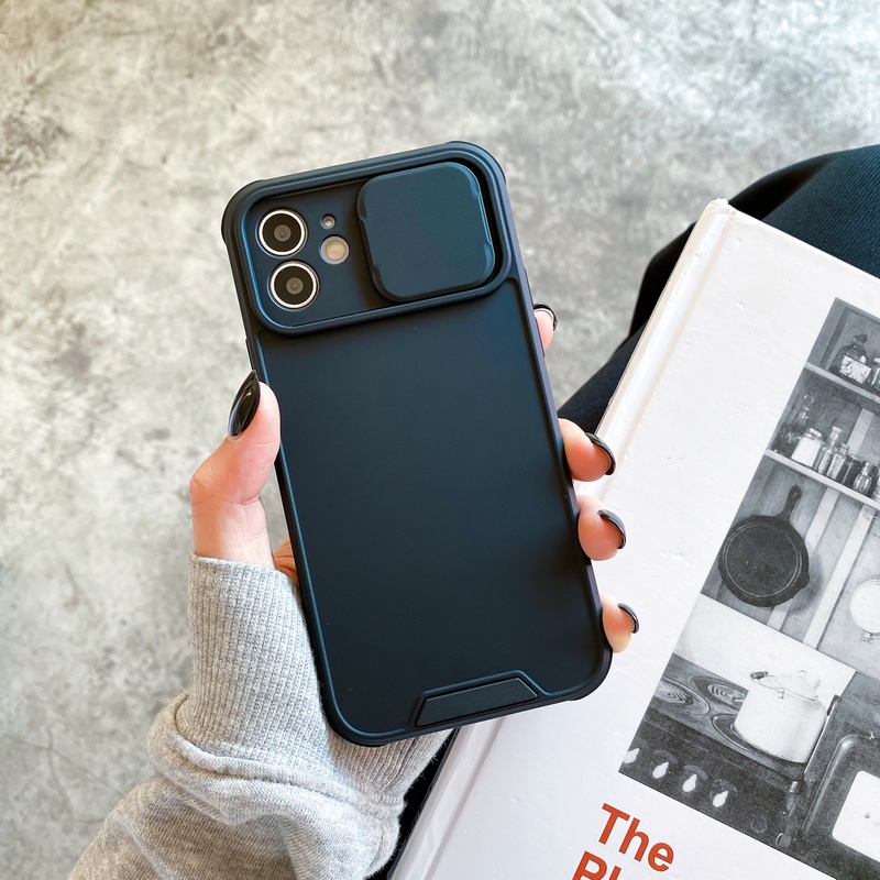Ốp Điện Thoại Màu Trơn Có Nắp Trượt Bảo Vệ Camera Cho iPhone 14 13 12 11 Pro Max X XR XS 7 8 Plus + SE 2020
