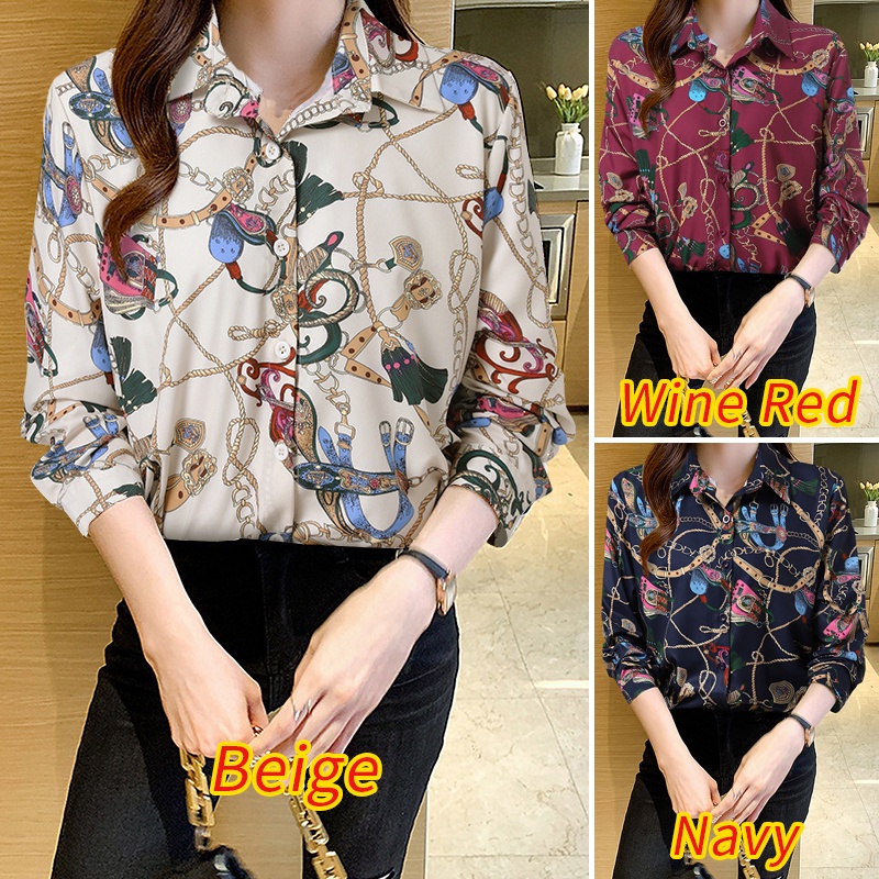 Áo sơ mi ZANZEA dài tay in họa tiết phong cách Hàn Quốc thanh lịch dành cho nữ