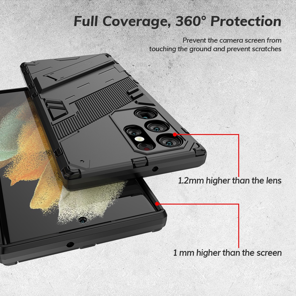 Casing For Samsung Galaxy S22 Ultra Plus S22+ S22 Ultra 5G S21 FE 5G Phone Case Hard Fashion Armor Shockproof Casing Bracket Stand Holder Back Cover