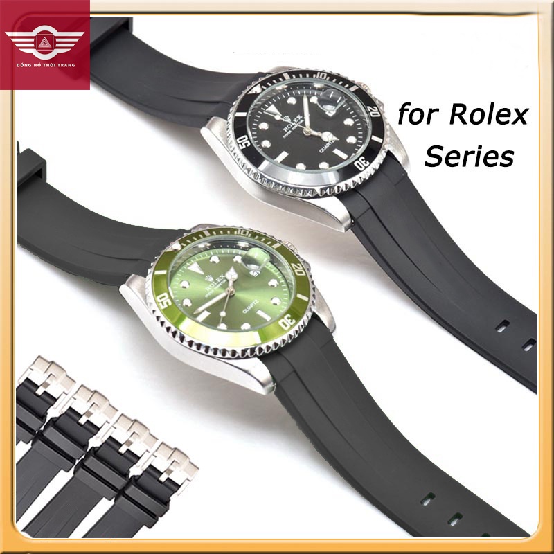 Dây đồng hồ cao su đầu ôm size 20mm dành cho đồng hồ Rolex Mingshi cao cấp + TẶNG CHỐT DÂY