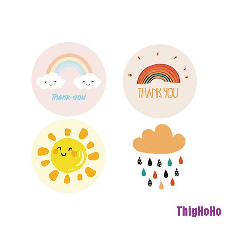 Cuộn 500 miếng dán hình tròn họa tiết hoạt hình và chữ Thank You tùy chọn dùng trang trí