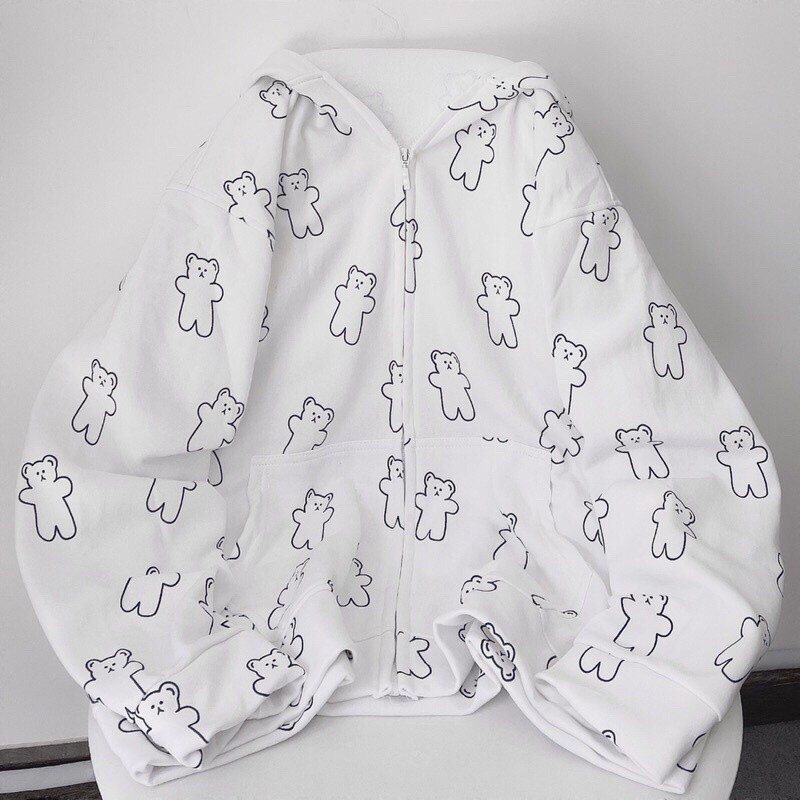 Áo Khoác Dây Kéo Form Rộng Nỉ Lót Bông Hoodie Gấu Unisex Hot hit (hàng có sẵn) | BigBuy360 - bigbuy360.vn