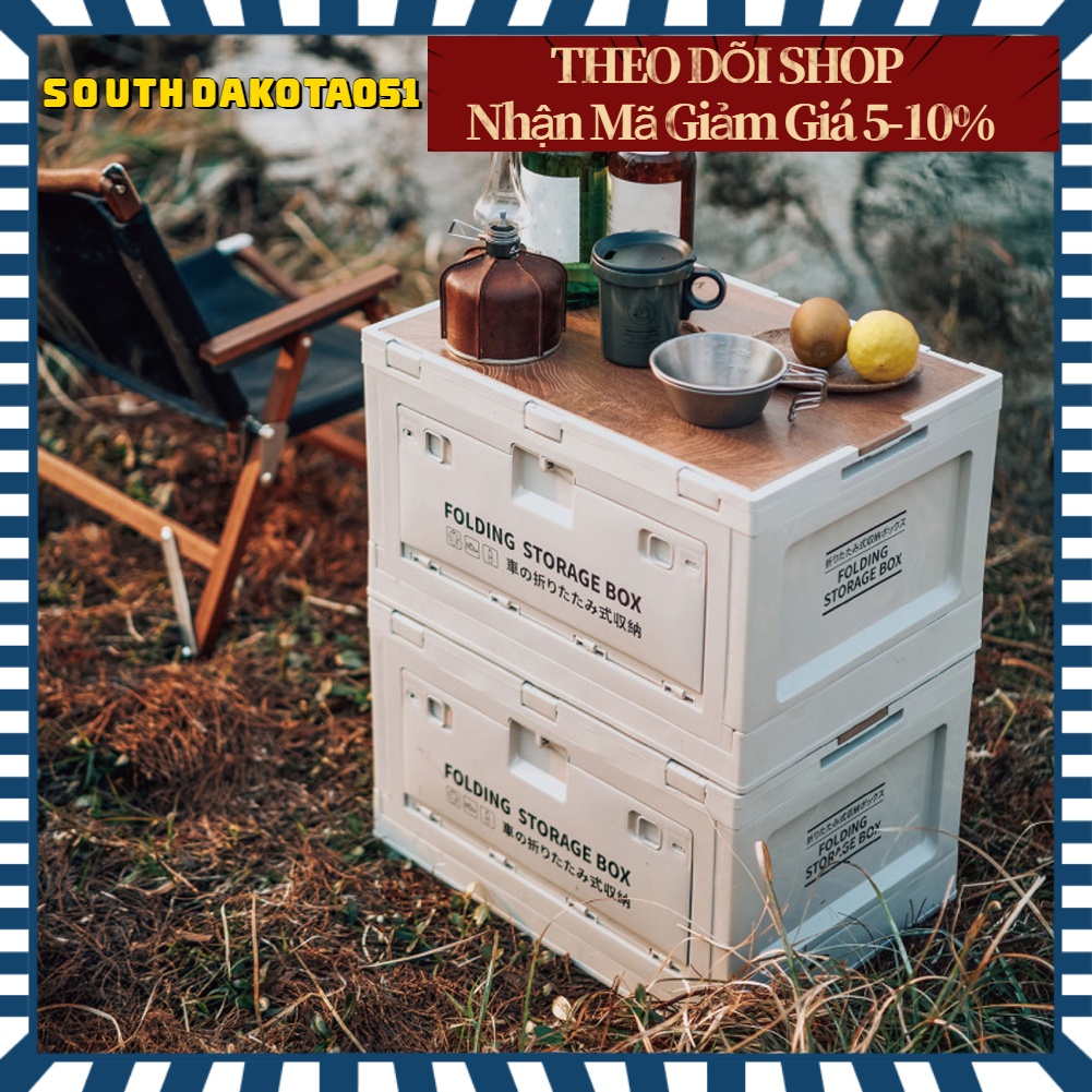 [Hàng Sẵn] Hộp Đựng Đồ Gấp Gọn 50L Có Nắp Gỗ Tiện Dụng đi dã ngoại Du Lịch Cắm Trại【Southdakota051】