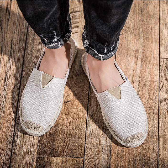 Slip on nam - Giày lười vải nam cao cấp - Vải bố màu trắng ngà, mũi cói - Mã SP 2905