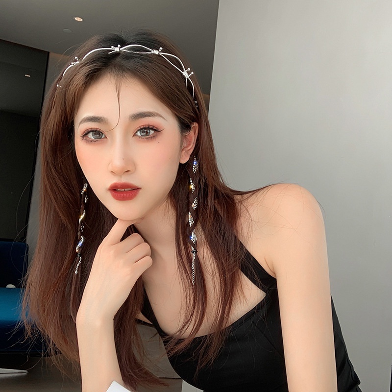 Băng Đô Dây Tua Rua Kim Loại Đính Đá Phong Cách Hàn Quốc Thời Trang Cho Nữ