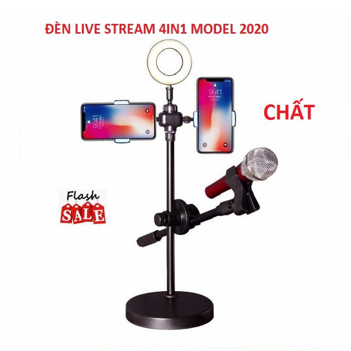 Đèn Livestream 4 in1, Kiêm Giá Đỡ Điện Thoại Đèn Led Thay Đổi 3 Mầu Model 2020