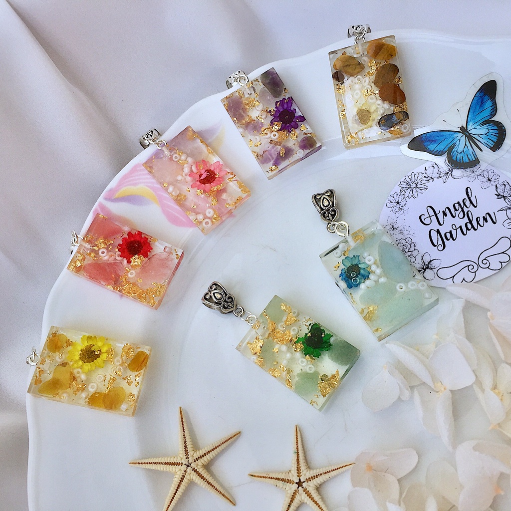 Dây Chuyền Chữ Nhật Hoa May Mắn Không Bể Nhiều Màu Vòng Cổ Trang Tiểu Thư Bánh Bèo Thiết Kế Handmade ANGEL GARDEN 999