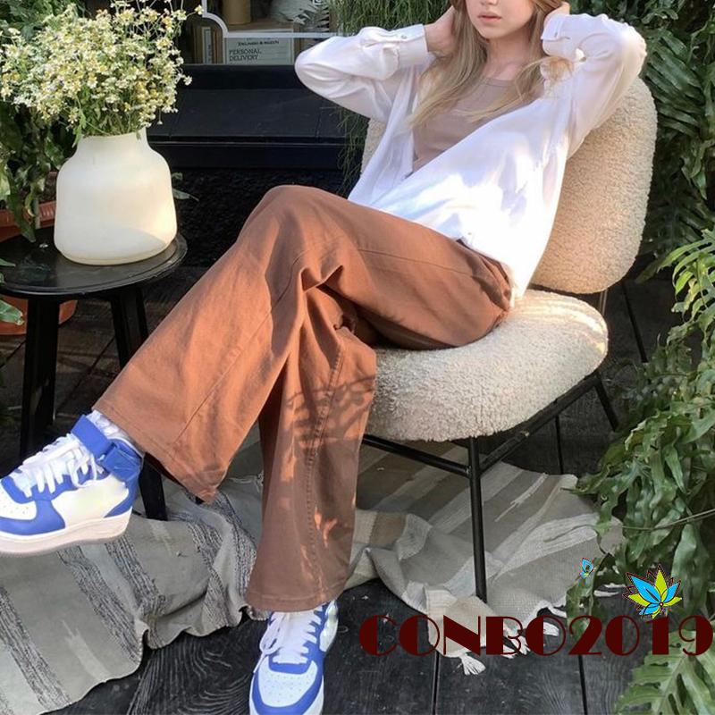 Quần Jeans Nữ Lưng Cao Có Túi Màu Sắc Vintage