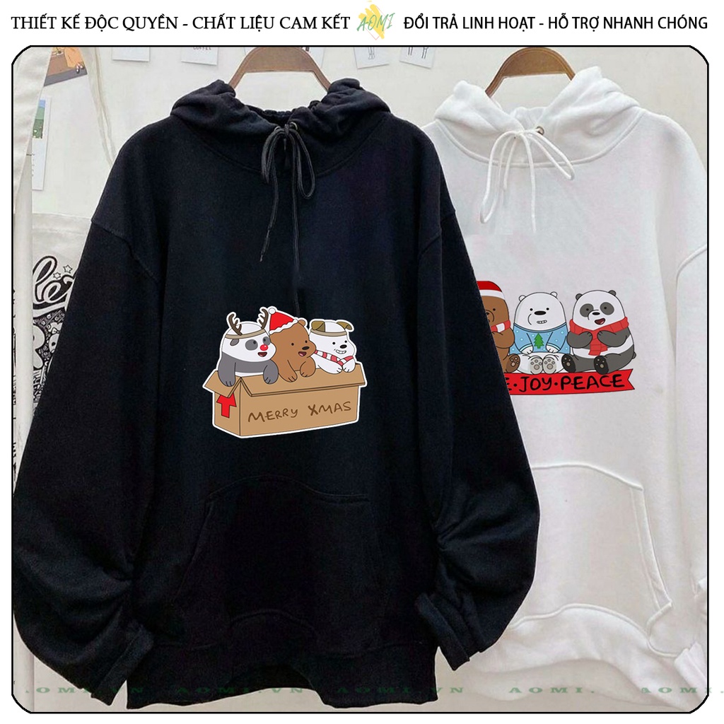 Áo khoác Nỉ Bông HOODIE Kawaii 3 chú gấu we are bear tay dài da cá mũ trùm đầu unisex full size AOMIVN