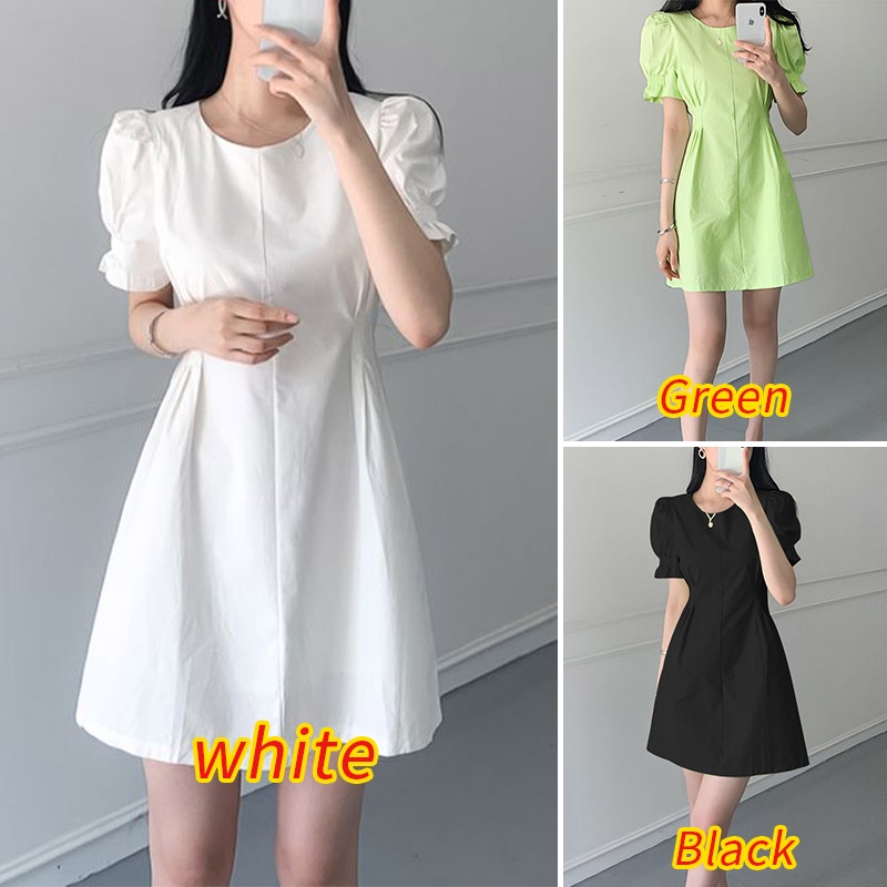 Đầm ZANZEA tay ngắn phồng cổ tròn thiết kế xếp li thời trang cho nữ