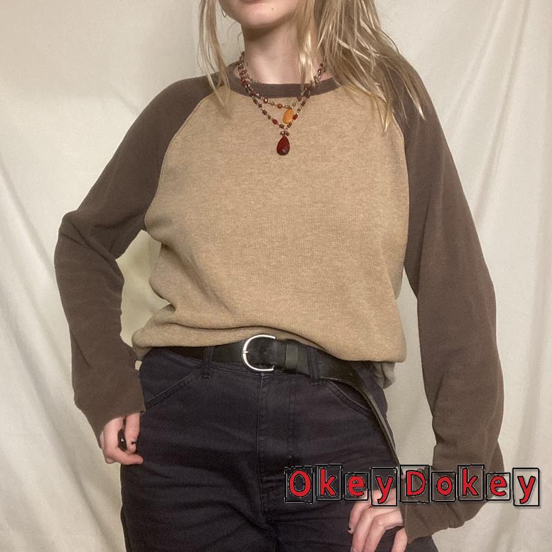 Áo thun dệt kim cổ tròn phong cách Harajuku cá tính cho nữ