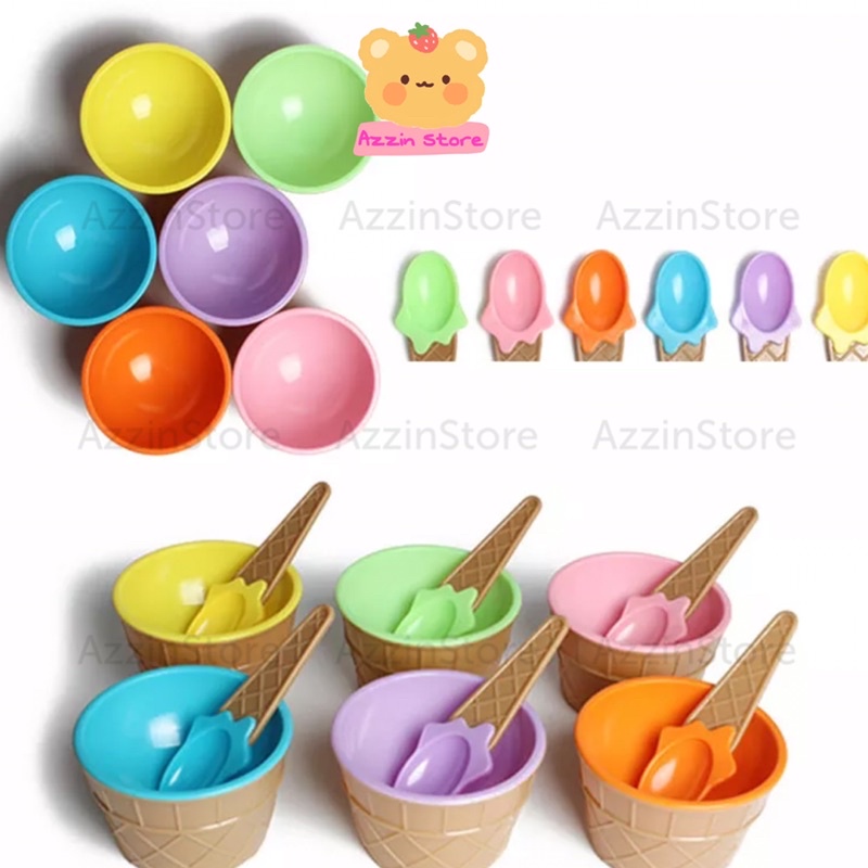 Bộ bát muỗng chén hình que kem ốc quế màu sắc dễ thương - Azzin Store