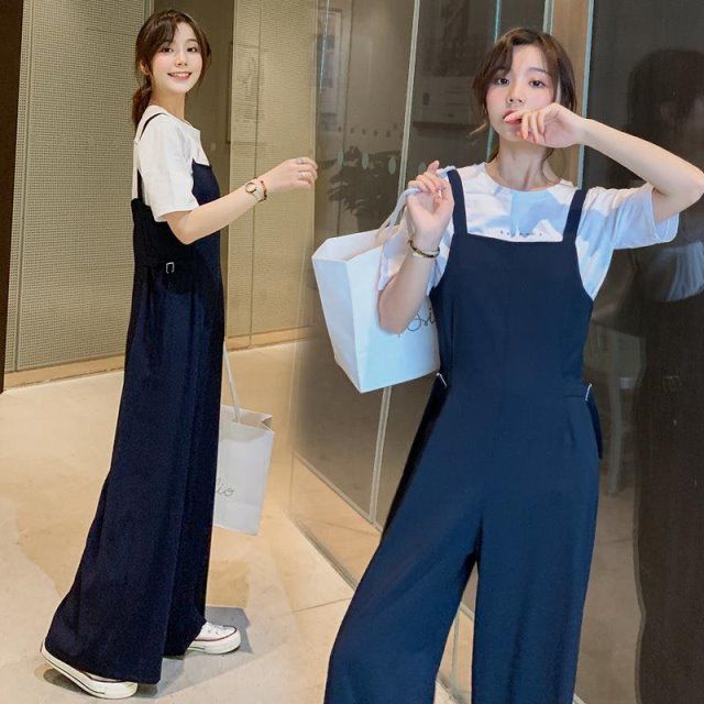 Set of Short Sleeve T-shirts + Loose Overalls Summer 2021 Fashion For Women