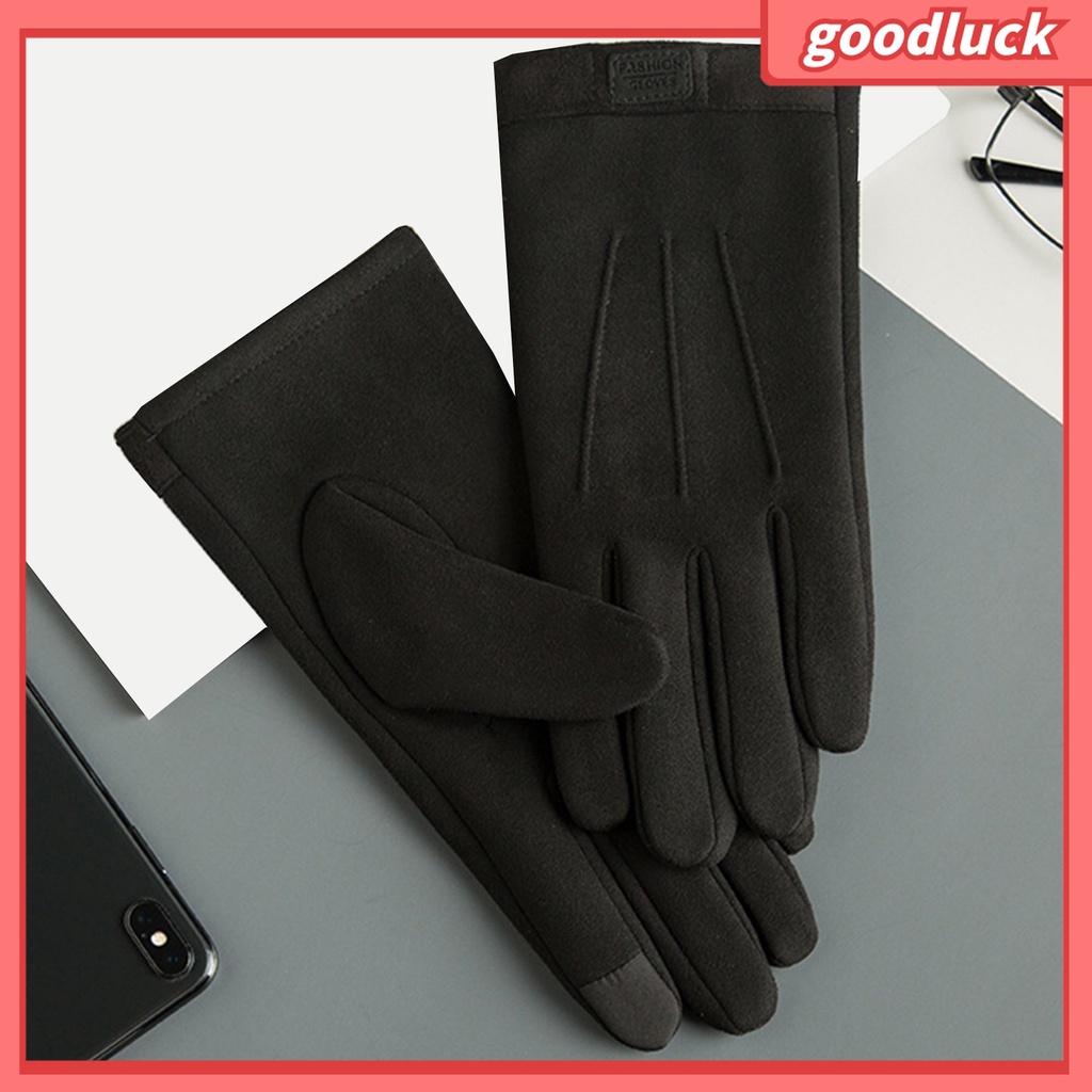 1 Đôi Găng Tay Da Lộn Lót Lông Giữ Ấm Có Thể Chạm Màn Hình Cảm Ứng Dành Cho Nam