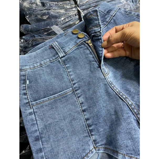 Quần shorts jeans lưng cao phối 2 nút chất jeans co giãn cam kết hàng y hình+ clip chính chủ ( size S, M, L, XL)