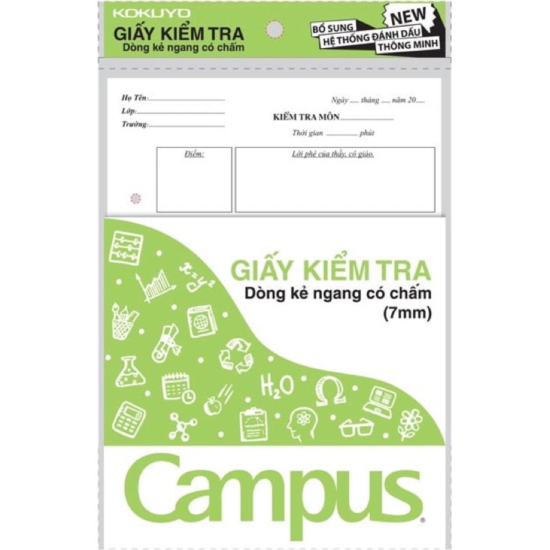 Giấy Kiểm Tra Kẻ Ngang Có Chấm Campus Dành Cho Học Sinh Cấp 2, Cấp 3 Có 3 Màu Xanh Lá, Xanh Da Trời, Vàng