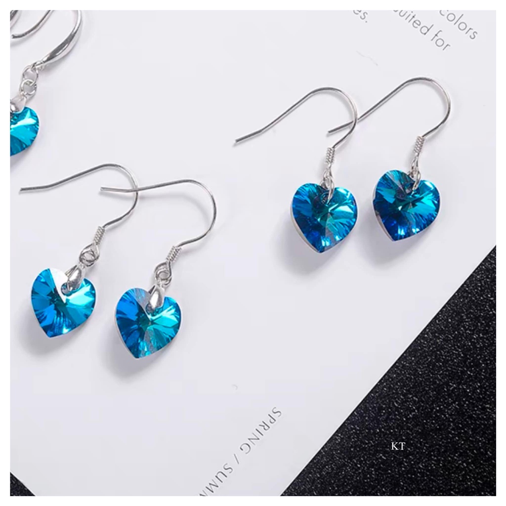 Bông tai tim đá xanh dương bạc ta