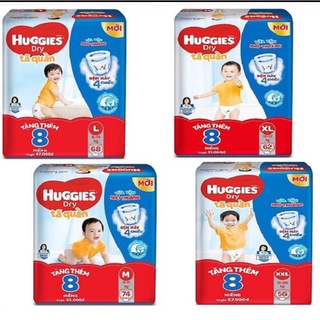 Tã quần huggies size M74 L68 XL62 XXL56 (+ 8 mieng). Đệm mây co dãn 4 chiều