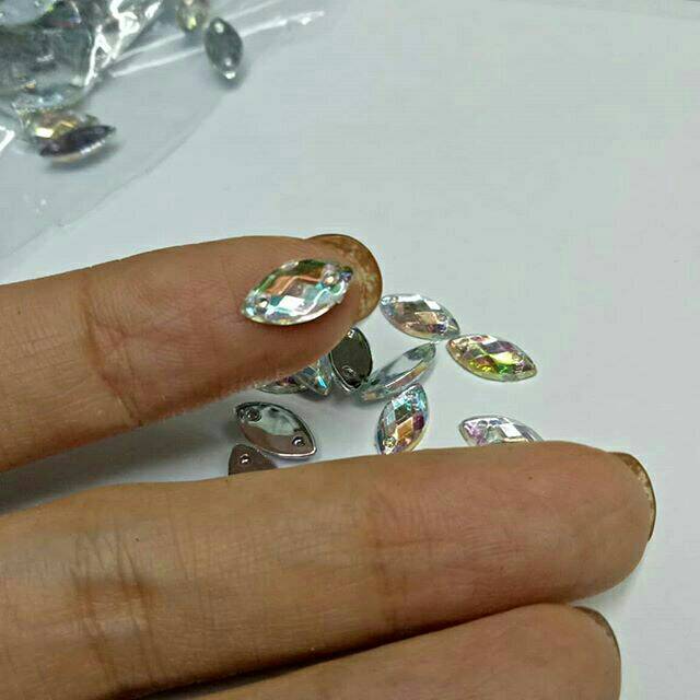 Bộ 100 Viên Đá Olive 5x10mm Màu Trắng Cầu Vồng Chất Lượng Cao