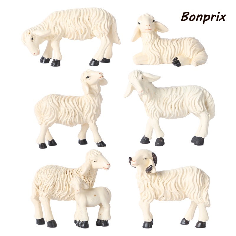 Set 6 Mô Hình Cừu Bằng Nhựa Resin Trang Trí Nhà Búp Bê / Nông Trại