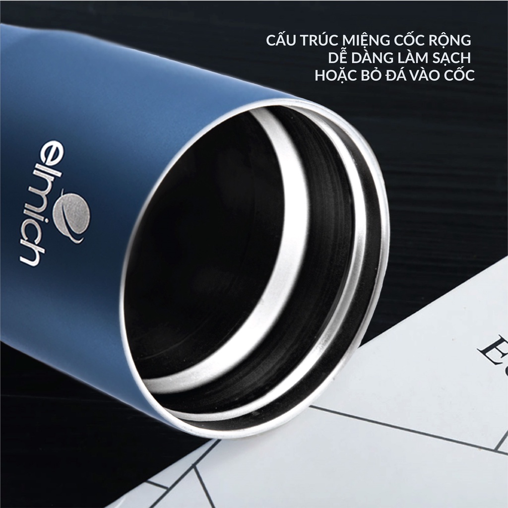 Cốc giữ nhiệt inox Cao cấp Elmich chính hãng  giữ nhiệt lâu, dễ vệ sinh và bỏ đá, để đồ uóng trong xe hơi,balo 480ml